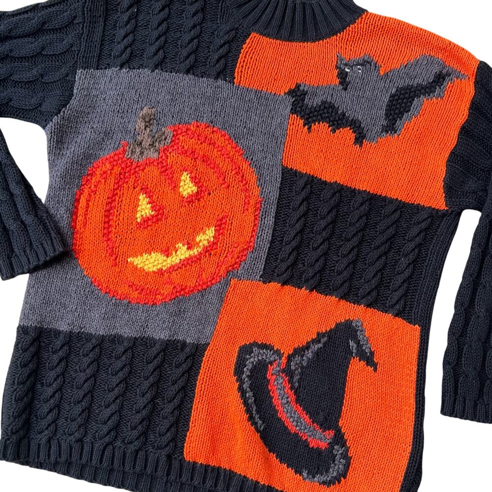Chaus Sport Ramie/Cotton Halloween Bat Pumpkin Mockneck Sweater Sz M - Picture 4 of 8